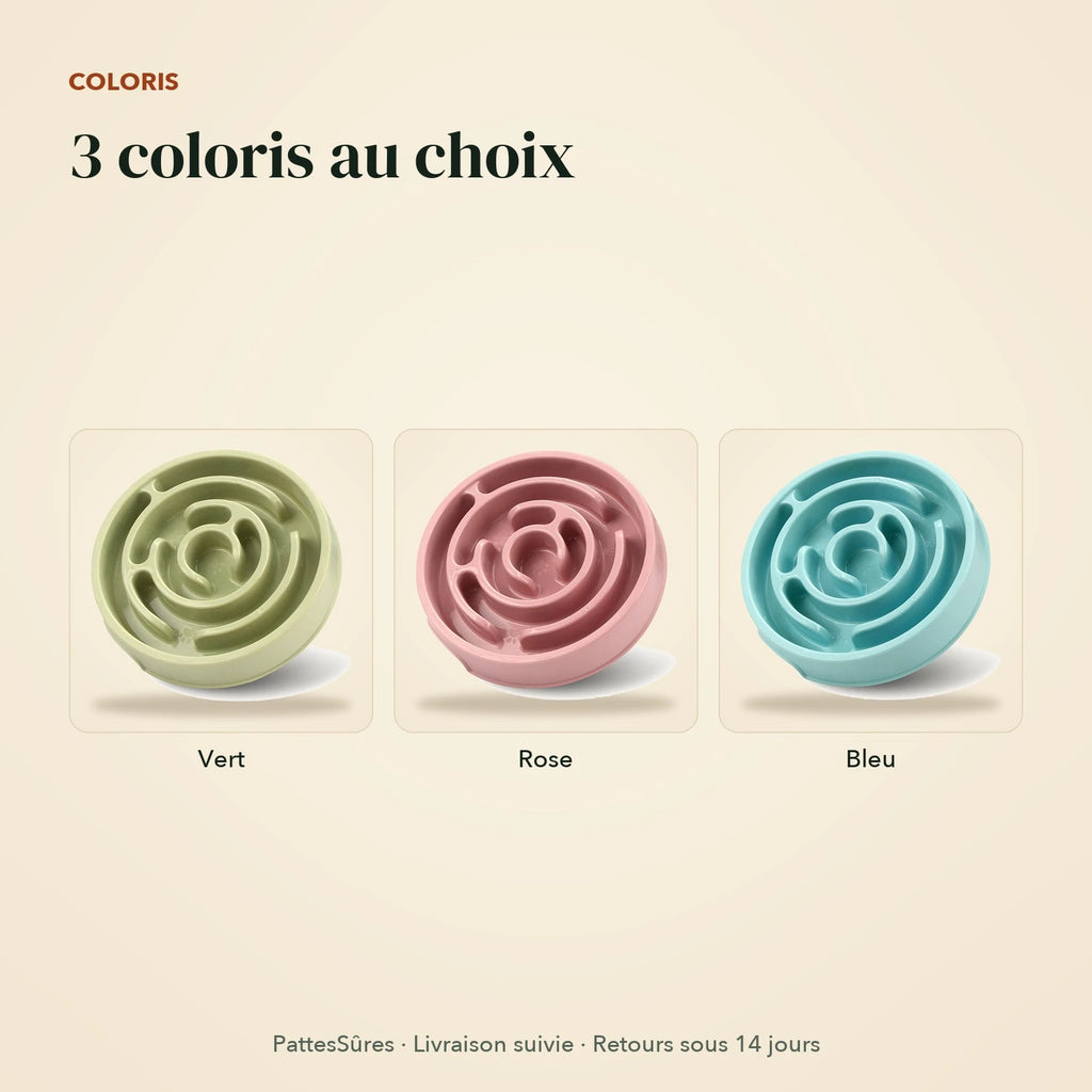 Les 3 coloris de la gamelle anti-glouton