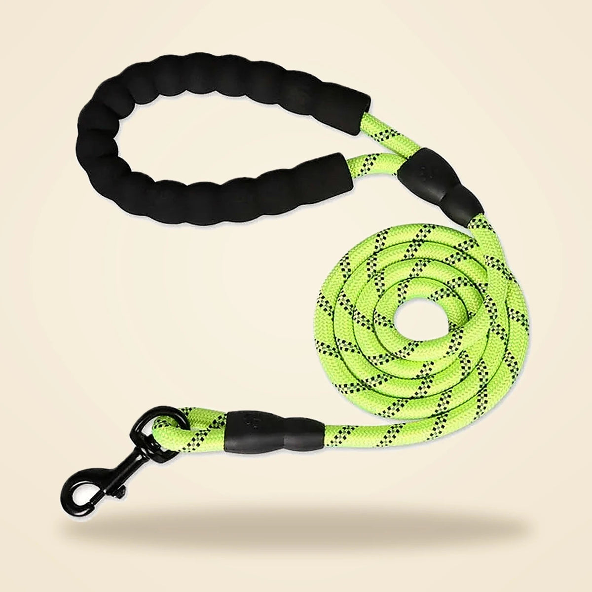 Laisse réfléchissante pour chien avec poignée rembourrée vert fluo