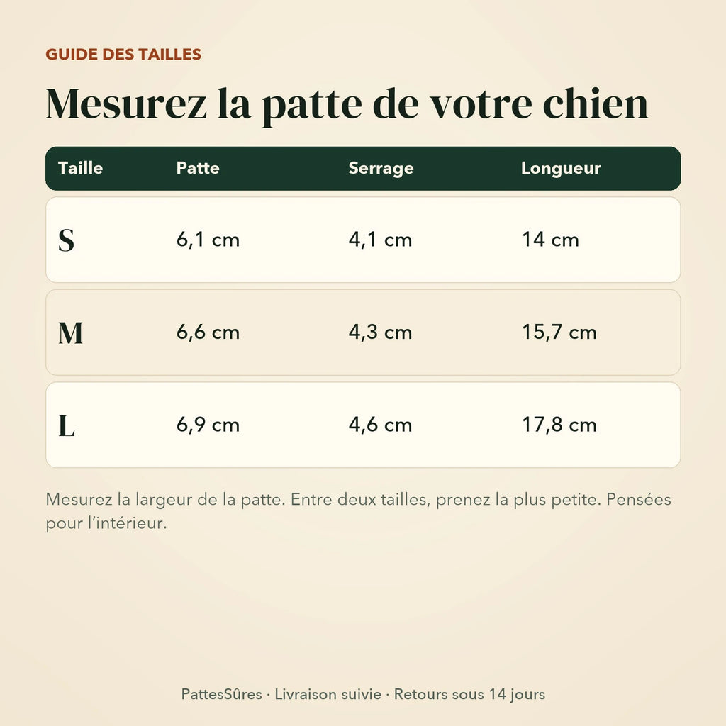 Guide des tailles des chaussettes antidérapantes, S à L