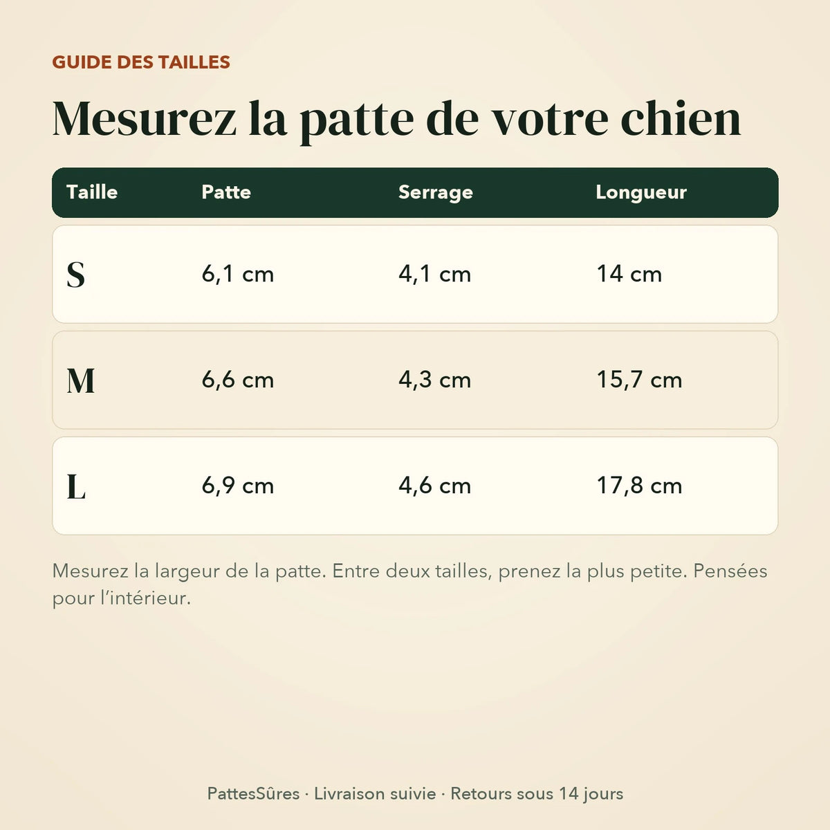 Guide des tailles des chaussettes antidérapantes, S à L