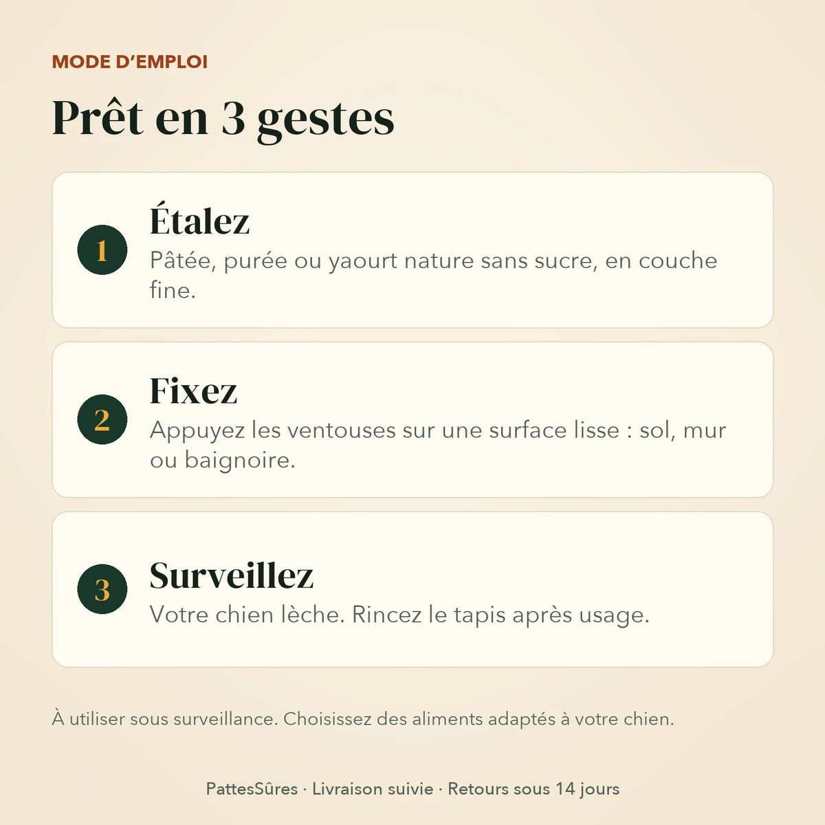 Mode d’emploi du tapis de léchage en 3 gestes