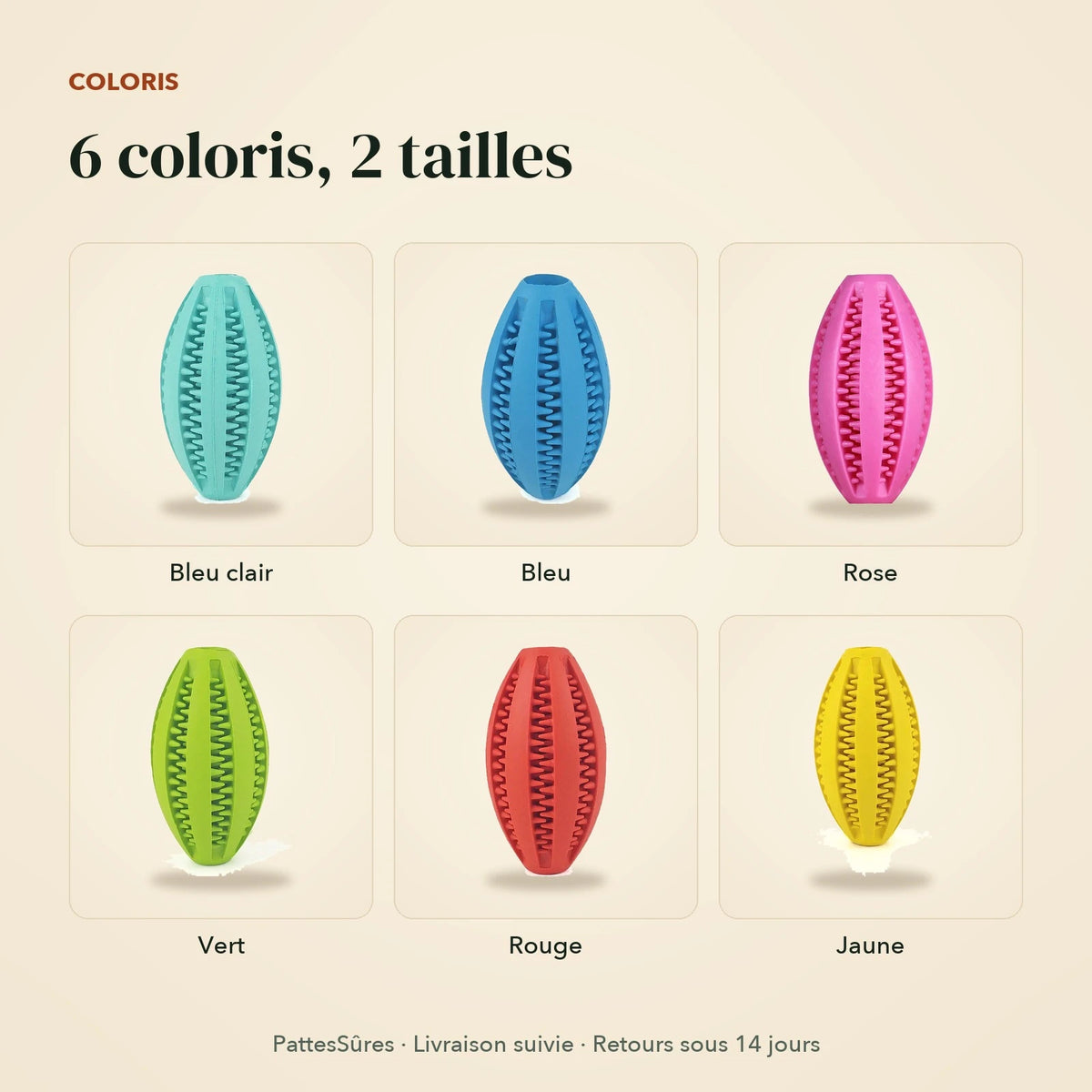 Les 6 coloris de la balle distributrice
