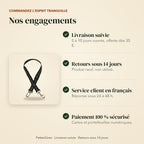 Nos engagements : livraison suivie, retours sous 14 jours, service client en français, paiement sécurisé