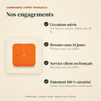 Nos engagements : livraison suivie, retours sous 14 jours, service client en français, paiement sécurisé